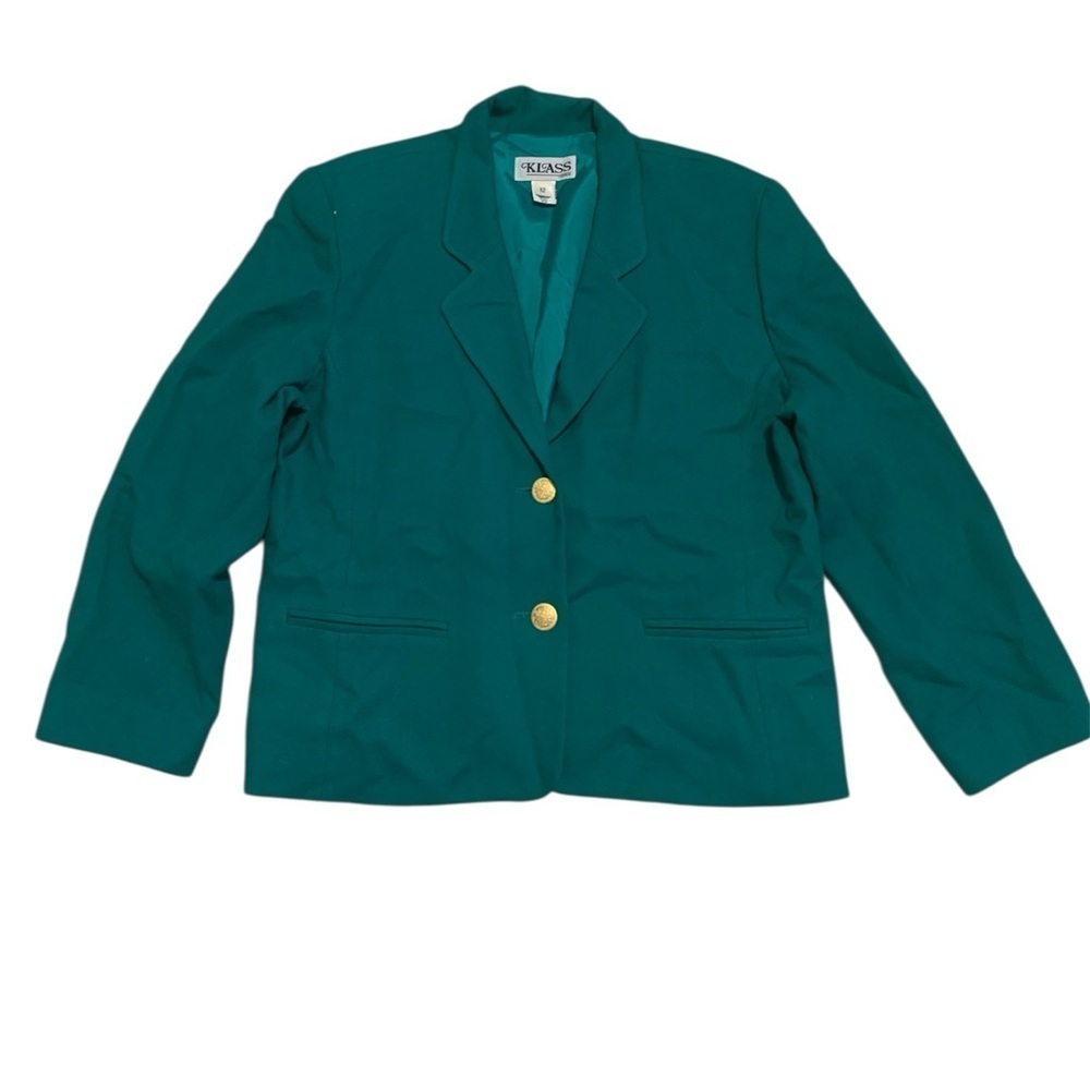 Vintage 80s KLASS Pure New Wool Teal Blazer 12